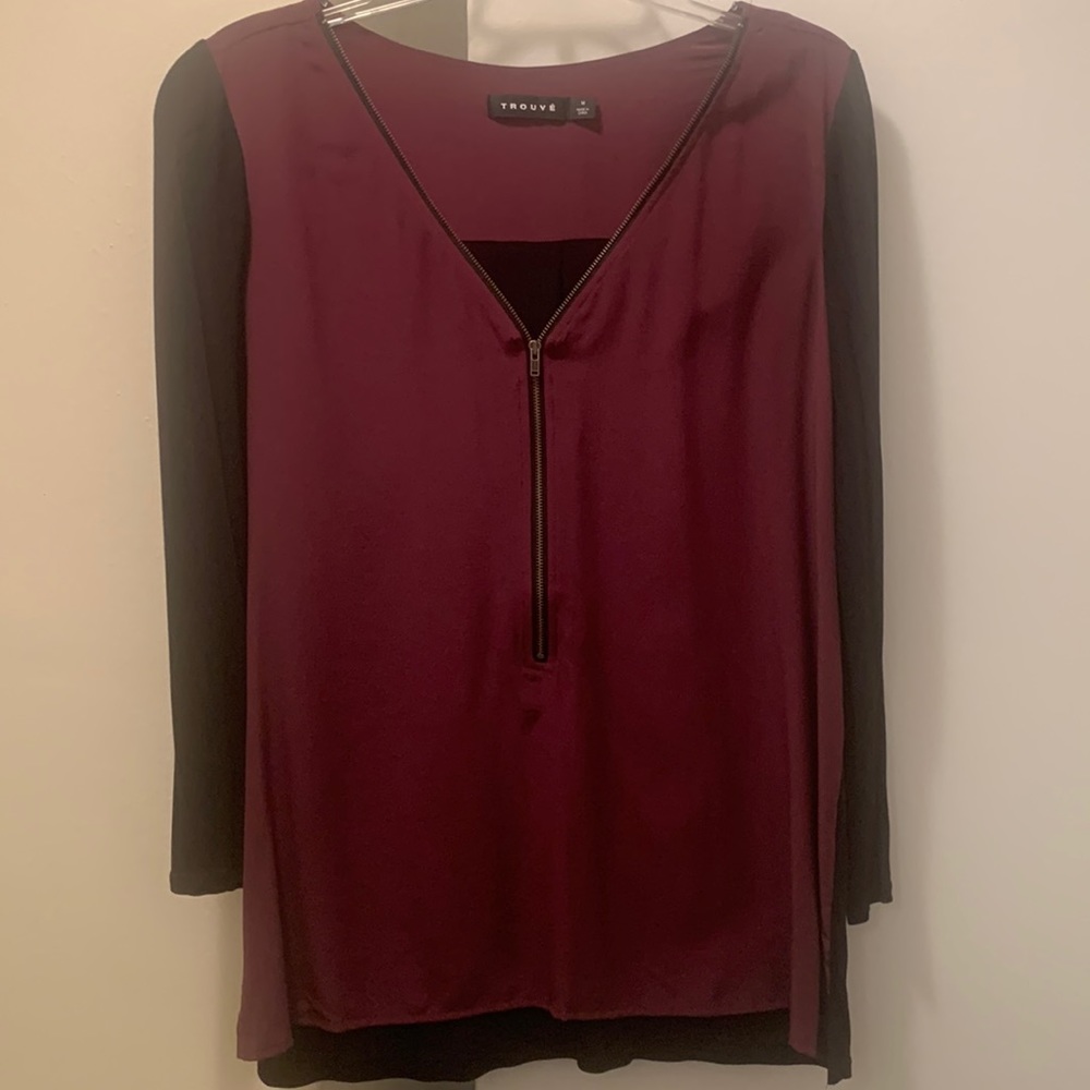 Trouvé blouse, half zip. Silk + Rayon.